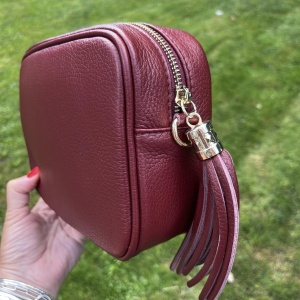 Tassel Zip Leather Bag - Burgundy